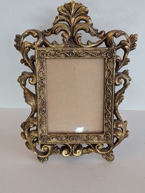 Vintage Ornate Gold Brass Photo Frame Gold Baroque Style, Victorian Velvet Back